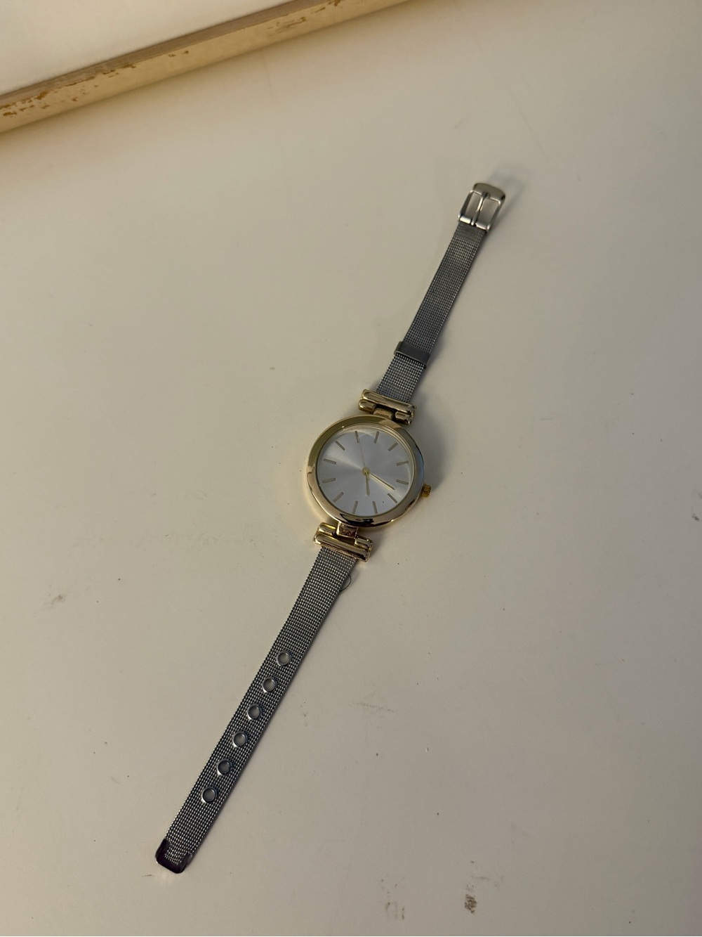 Gold Case Silver Mesh Band Minimalist Watch